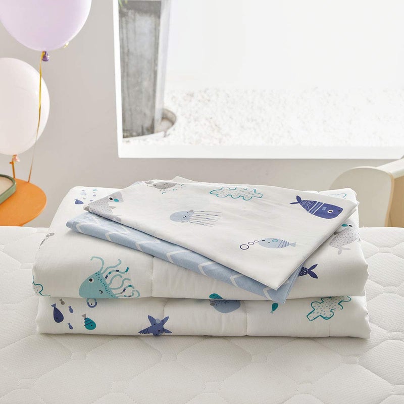 Joyreap 4 Piece Cotton Toddler Bedding Set for Kids Boys n Girls, Ocean Style Starfish Whale Crab Printed, Includes Quilted Comforter, Fitted Sheet, Top Sheet, and Pillow Case - Image 5